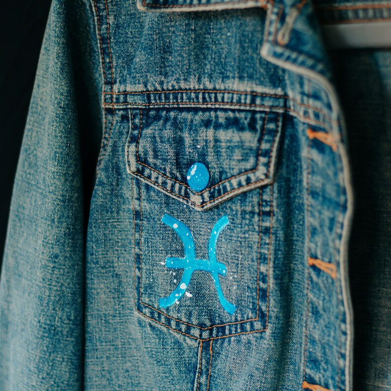 Vintage Hand-Painted Pisces Denim Jacket image 8