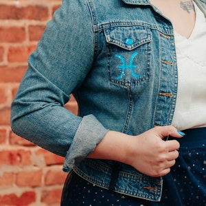 Vintage Hand-Painted Pisces Denim Jacket image 3