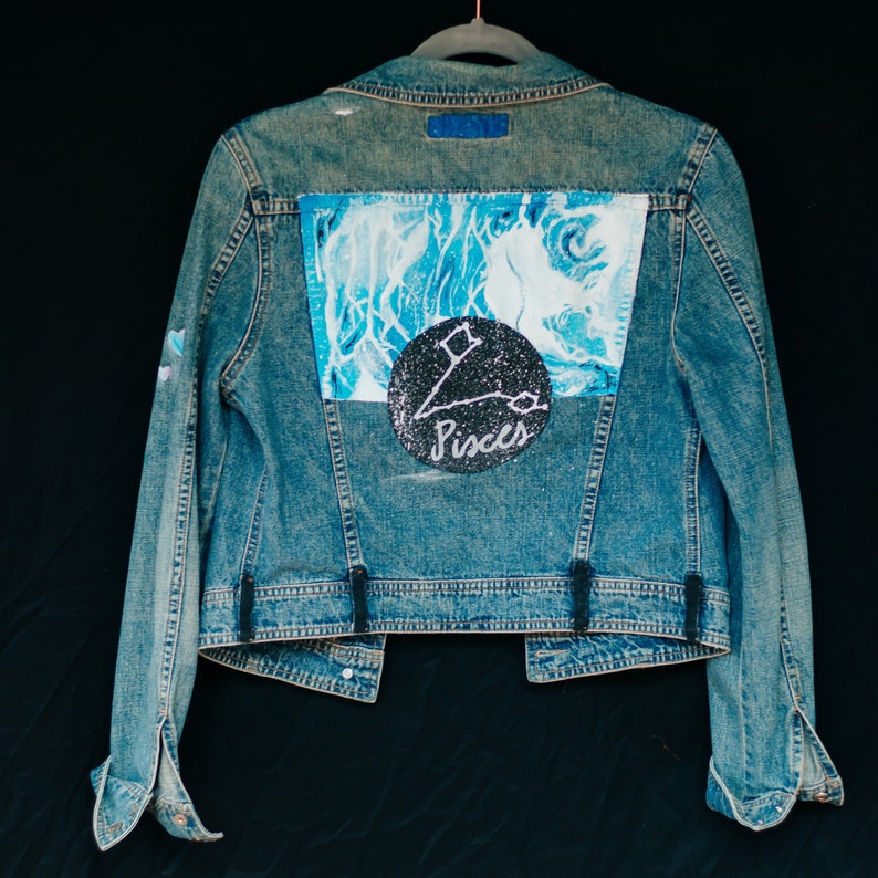 Vintage Hand-Painted Pisces Denim Jacket image 2