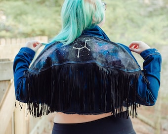 Hand-Painted Sagittarius Denim Jacket