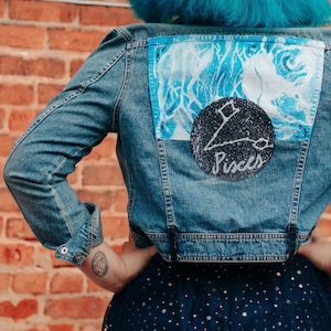 Vintage Hand-Painted Pisces Denim Jacket image 1