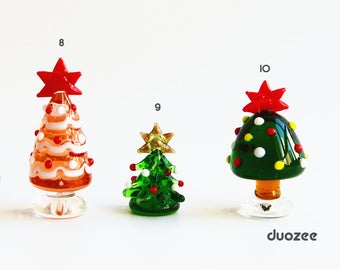 Handmade Lampwork Glass Miniature Christmas Trees Set C, Christmas Miniatures, Miniature Trees, Fairy Garden Miniatures, Murano