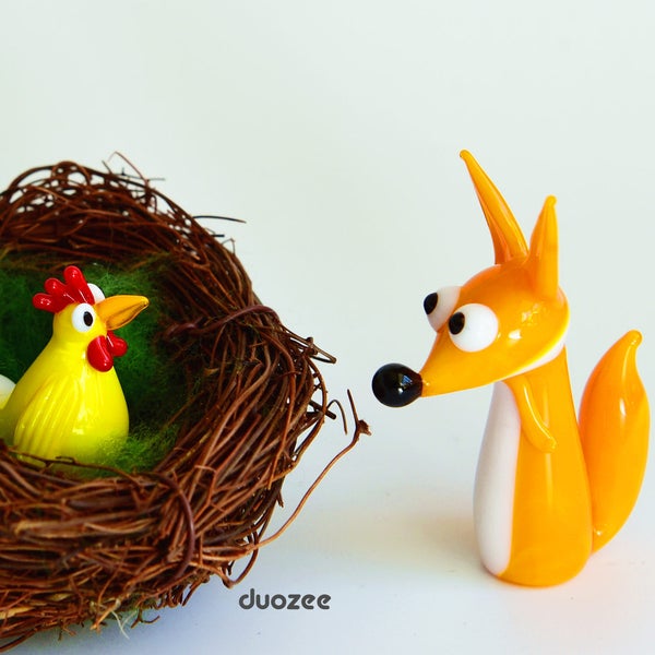 Handmade Lampwork Glass Fox Figurine, Whimsical Fox Statue, Glass Miniatures, Fox Figurines, Fox Figures, Miniature Fox