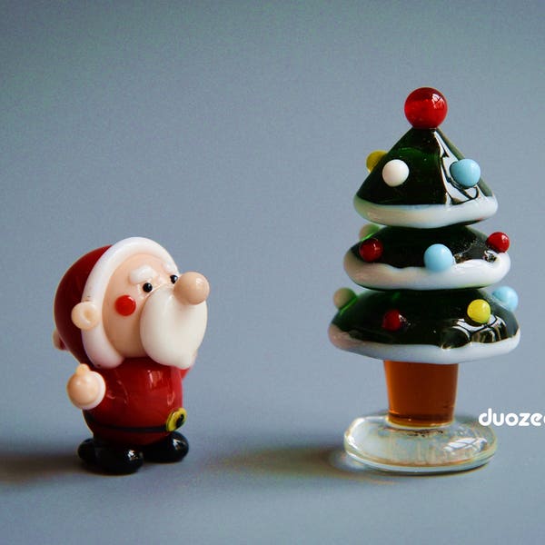 Handmade Lampwork Glass Miniature Santa Figurine, Thumbs Up, Santa Figure, Santa Claus Statue, Snowman Miniature, Snowman Figurine