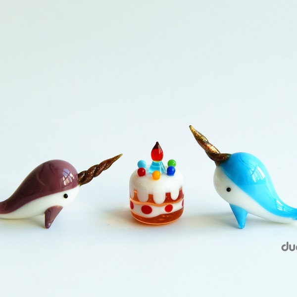 Lampwork Glass Narwhal Figurine, Miniature Narwhal Figure, Unicorn of the Sea, Narwhal Cake Topper, Narwhal Birthday Cake