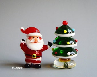 Fairy Garden Christmas Miniatures, Handmade Lampwork Glass Miniature Santa Figurine, Standing Santa Figurine #B, Mini Figurine Christmas