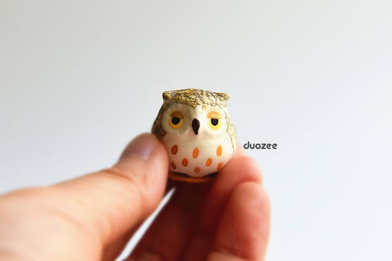Small Miniature Porcelain Hand Painted Owl on Tree Stump Figurine