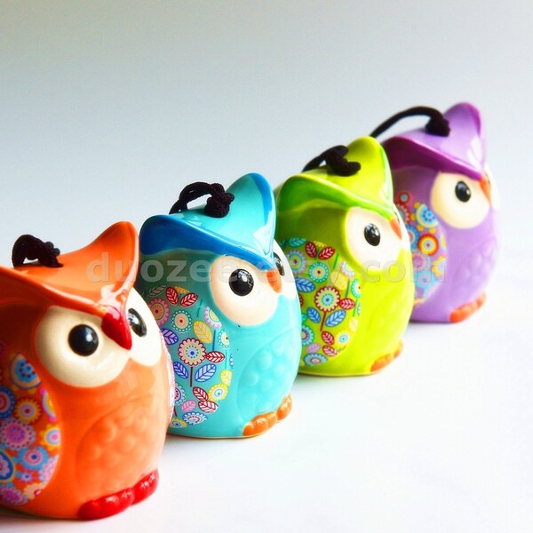 Ceramic Owl Wind Chime, Ceramic Wind Chimes, Fairy Garden Supply, Ceramic Miniatures, Owl Figurines, Owl Figures, Owl Decor