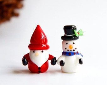 Figurines miniatures de père Noël et bonhomme de neige en verre au chalumeau, figurine de père Noël, statue de père Noël, miniature de bonhomme de neige, figurine de bonhomme de neige