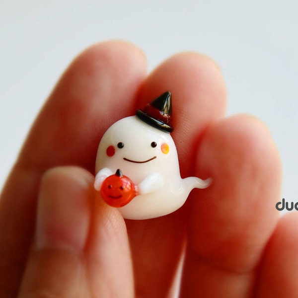 Miniaturas de Halloween de jardín de hadas, figuras en miniatura de Halloween de vidrio de lámpara hechas a mano, fantasma con calabaza, decoraciones de Halloween