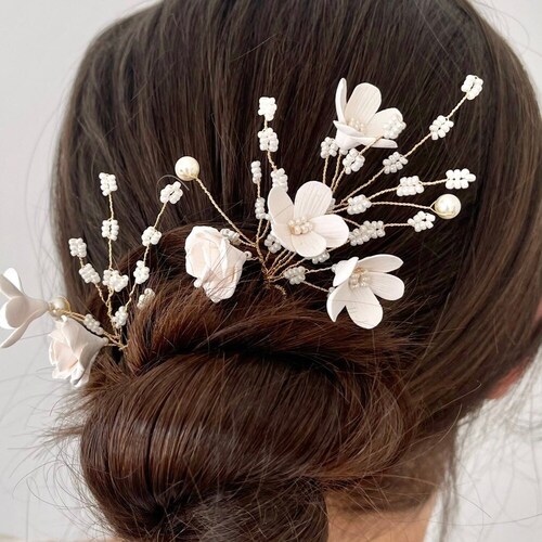 GWENDOLYN | Handmade Bridal Hair Pins, Head Piece, shops Daisy Rose Accessory, Wedding, Bride, Floral, Gold, Silver, Swarovski Crystal Pearl