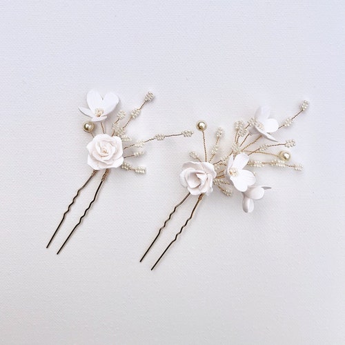 GWENDOLYN | Handmade Bridal Hair Pins, Head Piece, shops Daisy Rose Accessory, Wedding, Bride, Floral, Gold, Silver, Swarovski Crystal Pearl