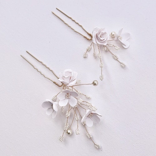GWENDOLYN | Handmade Bridal Hair Pins, Head Piece, shops Daisy Rose Accessory, Wedding, Bride, Floral, Gold, Silver, Swarovski Crystal Pearl