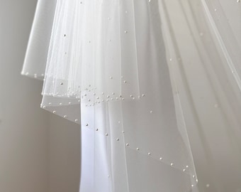 ODETTE Swarovski Perlen-Hochzeitsschleier, Perlenbesetzter Schleier, Schleier mit Blusher, Kurzer Hochzeitsschleier, Kathedralenschleier, Schleier mit Perlen