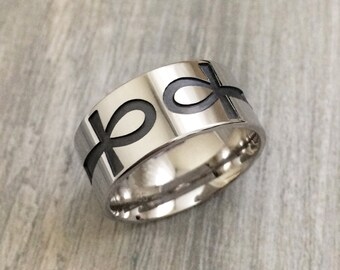 Divine Diva Ankh Wedding Ring With Diamonds In 14k Yellow Gold