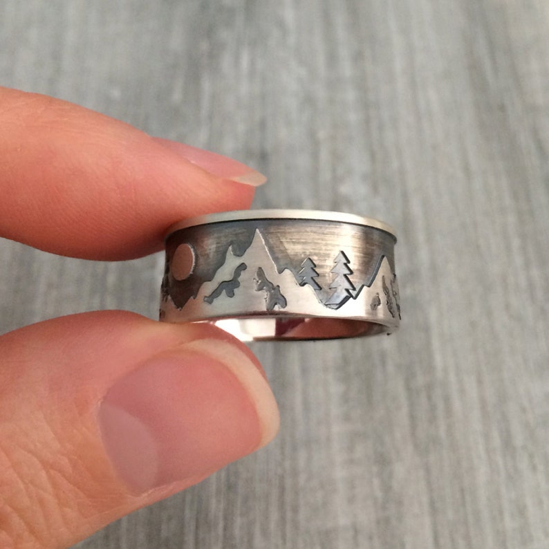 Mountain ring men wedding ring Sterling silver mountain Etsy