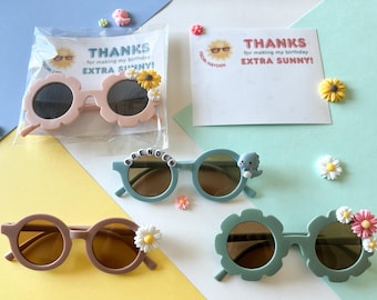 Personalized Birthday Party Favors — Kids Sunglasses with Name, Flower & Dino Designs