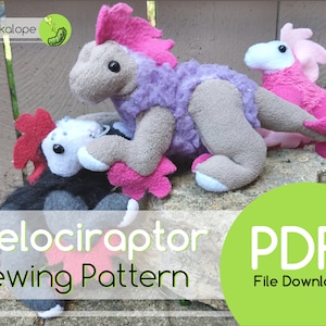 Simple Feathered Velociraptor Plush Sewing Pattern Digital Download PDF
