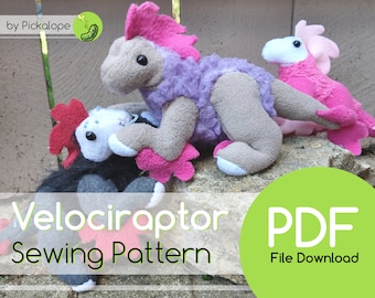 Patrón de costura de felpa Velociraptor emplumado simple Descarga digital PDF
