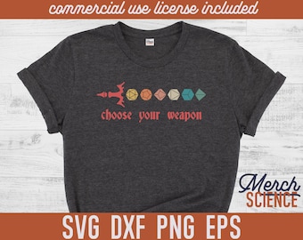 Dice Sword Choose Your Weapon D20 RPG DnD SVG Cut File Shirt Design Printable Instant Download for Cricut Silhouette Cutter DxF PnG