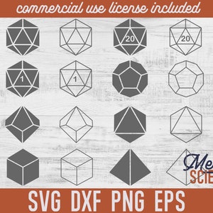 DnD Polyhedral Dice Bundle Dungeons and Dragons D20 Dice Clipart SVG PNG JPG DxF PdF EpS JPeG D&D Cut File for Cricut or Silhouette