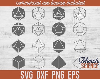 DnD Polyhedral Dice Bundle Dungeons and Dragons D20 Dice Clipart SVG PNG JPG DxF PdF EpS JPeG D&D Cut File for Cricut or Silhouette
