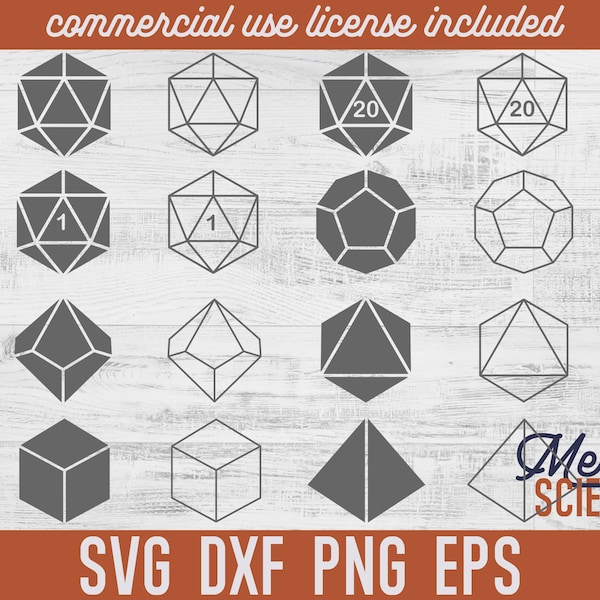 DnD Polyhedral Dice Bundle Dungeons and Dragons D20 Dice Clipart SVG PNG JPG DxF PdF EpS JPeG D&D Cut File for Cricut or Silhouette