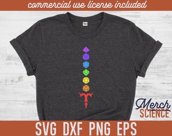 Dice Sword D20 RPG DnD Gamer SVG Cut File Shirt Design Printable Instant Download for Cricut Silhouette Cutter DxF PnG