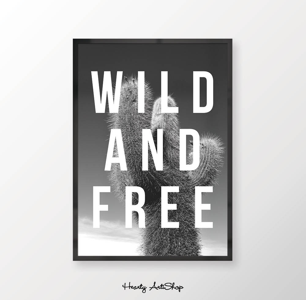 Poster cactus citation wild and free Affiche typographie