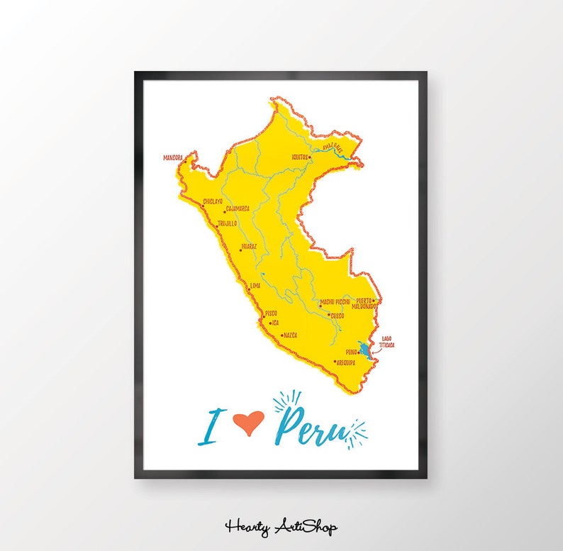 Printable Peru Map example poster, Map of Peru print, I Enjoy Peru, Illustrated map, Peruvian Wall Artwork, Generate Items, Common map poster picture about Printable Map of Peru called Printable Peru Map instance poster, Map of Peru print, I Take pleasure in Peru, Illustrated map, Peruvian Wall Artwork, Drive Presents, Basic map poster