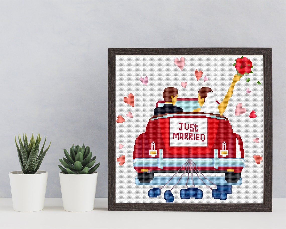 JUST MARRIED Cross Stitch Pattern PDF, Wedding Love Newlyweds Counted ...