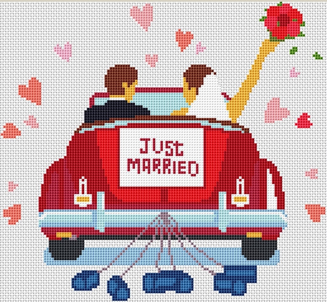 JUST MARRIED Cross Stitch Pattern PDF, Wedding Love Newlyweds Counted ...