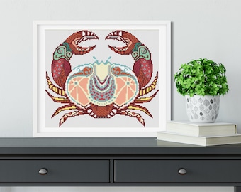 CANCER ZODIAC Cross Stitch Pattern PDF, Modern Embroidery Wall Decor, Horoscope Astrology Easy Counted Cross Stitch Chart, Instant Download