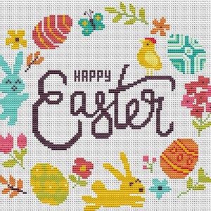 HAPPY EASTER Cross Stitch Pattern PDF Cute Nursery Embroidery Easter ...