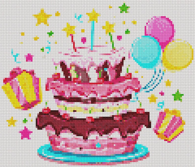 BIRTHDAY CAKE Cross Stitch Pattern PDF, Party Gifts Balloons Counted ...
