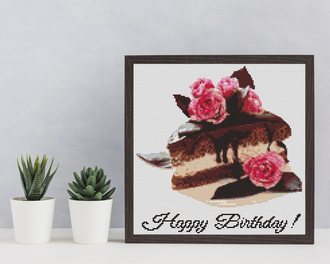 BIRTHDAY CAKE Cross Stitch Pattern PDF, Modern Embroidery Chart, Happy ...