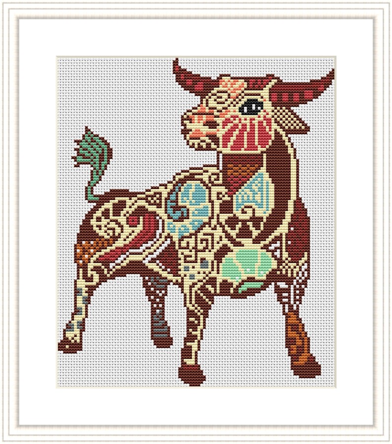 TAURUS ZODIAC Cross Stitch Pattern PDF Modern Art Embroidery Etsy