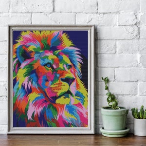 LÖWE Kreuzstichvorlage PDF, moderne Stickvorlage, Tiere Der König der Löwen gezählt Kreuzstichvorlage, süße Wanddekoration, sofortiger Download