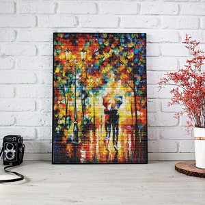 UNDER One UMBRELLA Cross Stitch Pattern PDF, Modern Embroidery Wall Decor, Autumn Rain Love Counted Cross Stitch Chart, Instant Download