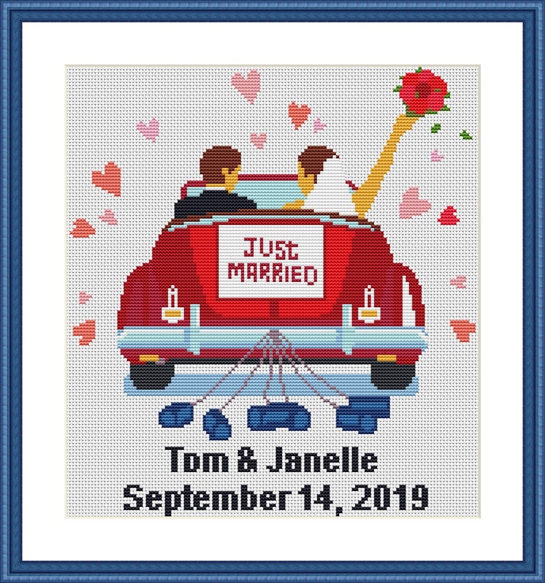 JUST MARRIED Cross Stitch Pattern PDF Wedding Love Newlyweds Etsy