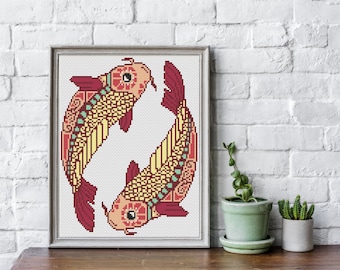 FISKARNA ZODIAKEN Korsstygnsmönster PDF, Modernt Broderidiagram, Konstdekor, Horoskop Astrologi Räknat Korsstygnsdiagram, Omedelbar Nedladdning
