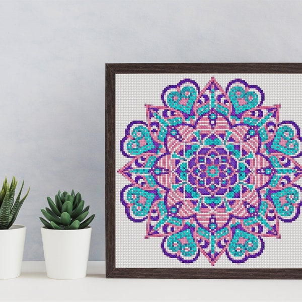 MANDALA 06 Cross Stitch Pattern PDF, Colorful Mandala Embroidery Chart, Modern Counted Cross Stitch Chart, Cute Wall Decor, Instant Download