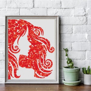 RUBY GIRL Silhouette Cross Stitch Pattern PDF, Colorful Embroidery Chart Wall Decor, Modern Counted Cross Stitch Chart, Instant Download