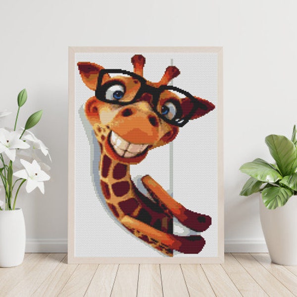 CUTE GIRAFFE Cross Stitch Pattern PDF, Nursery Embroidery Wall Decor, Cute Funny Animal Smile Counted Cross Stitch Pattern, Instant Download