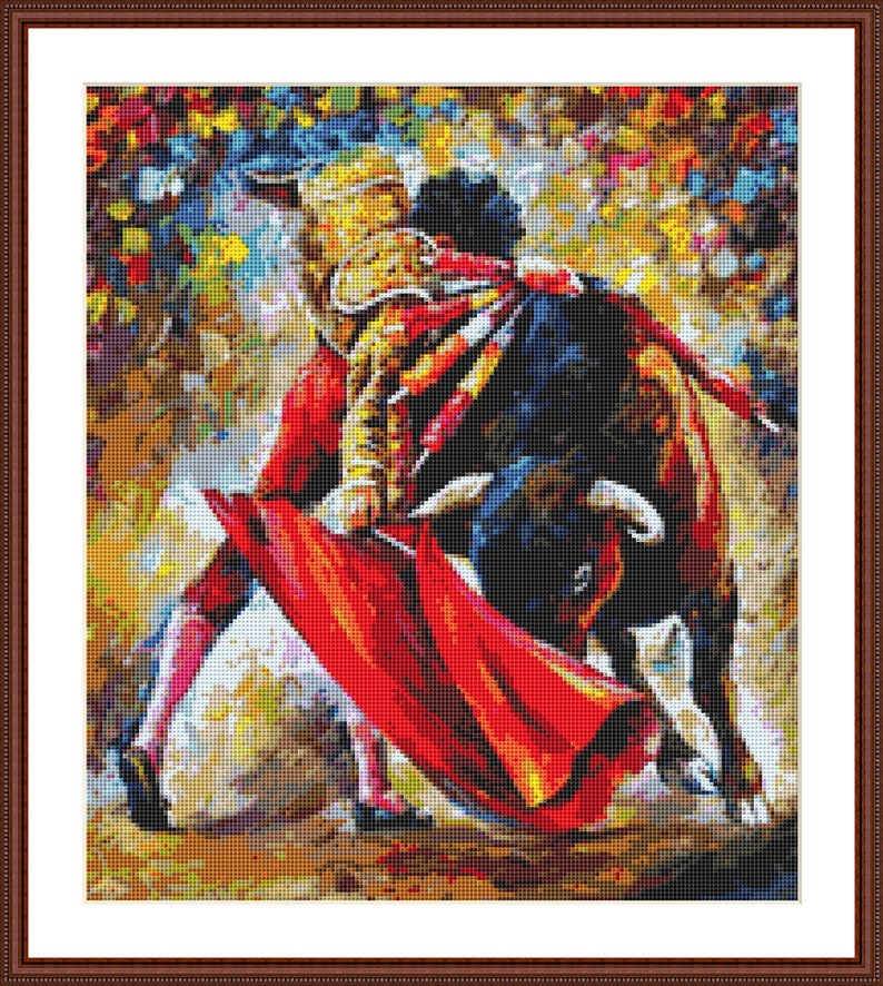 CORRIDA Cross Stitch Pattern PDF Instant Download Modern Embroidery Wall Decor Bull Matador Spain Torero Fight Counted Cross Stitch Chart