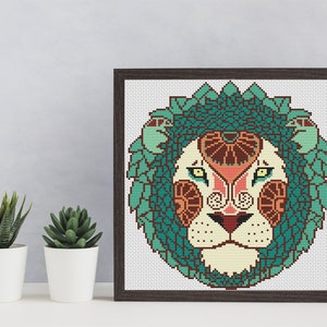LÖWE ZODIAC Kreuzstichvorlage PDF, moderne Stickerei Wanddekor, Horoskop Astrologie Tier Kreuzstichvorlage, Instant Download