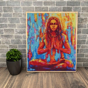 NAMASTE HARMONY Cross Stitch Patroon Pdf, Modern Art Decor Borduurvrouw Yoga Meisje Schilderij Geteld Cross Stitch Chart, Instant Download