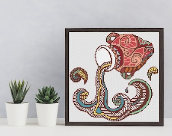 AQUARIUS ZODIAC Cross Stitch Pattern PDF, Modern Art Embroidery Wall Decor, Horoscope Astrology Counted Cross Stitch Chart, Instant Download