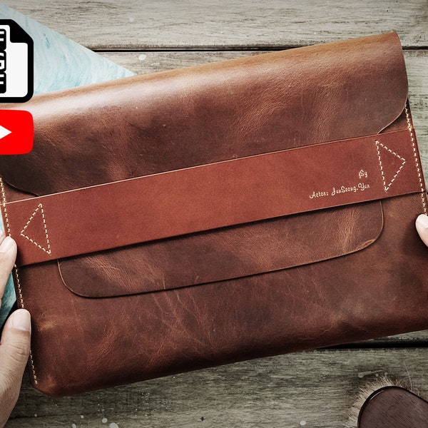 Document Clutch, Briefcase, PDF Pattern, File Folder, Document Case, Leathercraft with Video Tutorial, template, handmade, handcraft