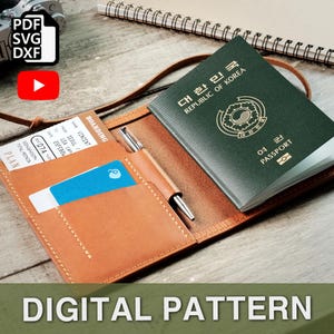 Cartera para pasaporte, funda para pasaporte, billetera de viaje, patrón PDF DXF SVG, marroquinería con videotutorial, plantilla, artesanía